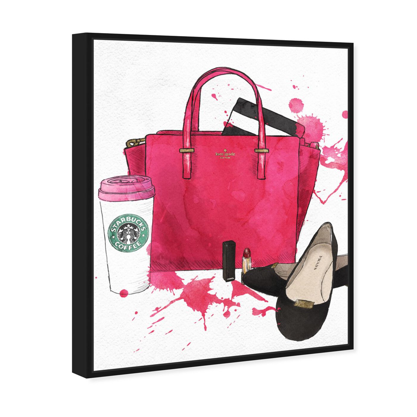 Angled view of Bags, Shoes, and Coffee featuring fashion and glam and handbags art.