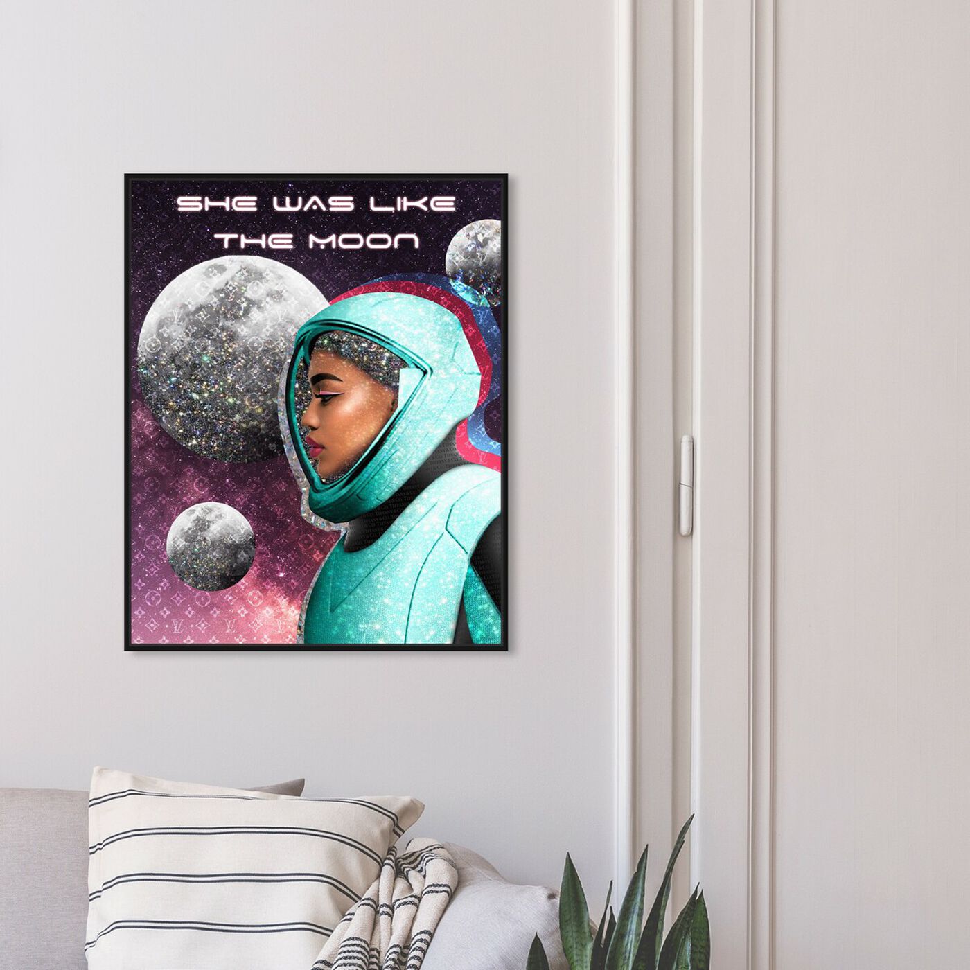Hanging view of She was like the Moon featuring astronomy and space and astronaut art.