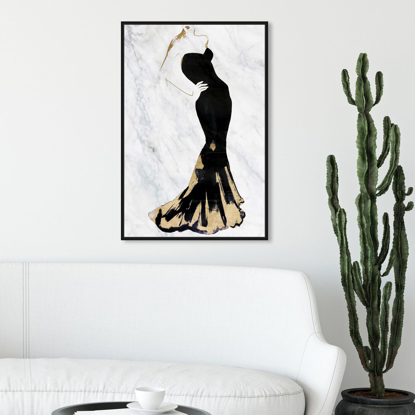 Hanging view of Gill Bay - Black Dress Gold and Marble featuring fashion and glam and sketches art.