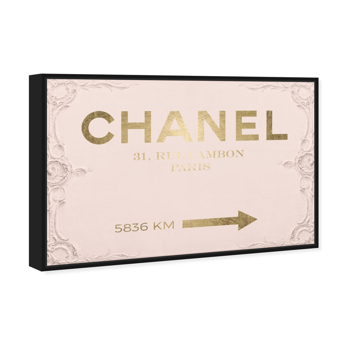 Angled view of Couture Road Sign Rococo Gold Blush featuring fashion and glam and road signs art.