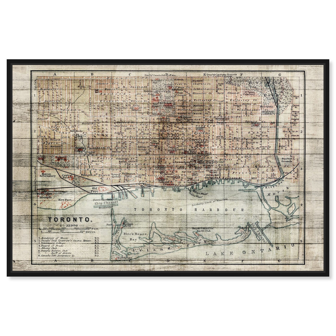Front view of Vintage Toronto Map featuring maps and flags and american countries maps art.