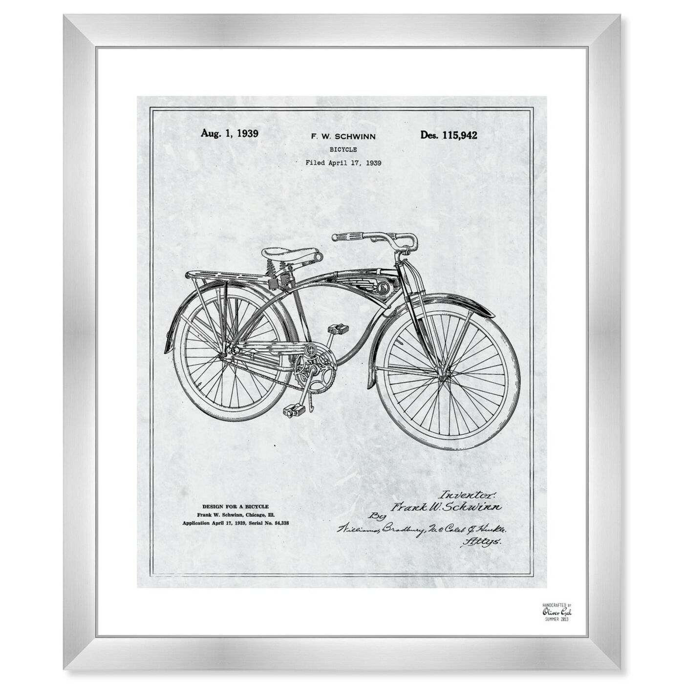 Front view of Schwinn Bicycle 1939 Grey featuring transportation and bicycles art.