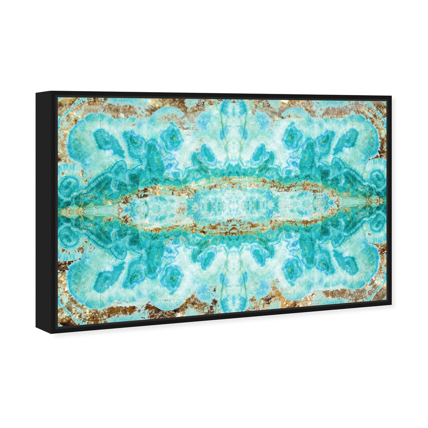 Angled view of Sumatra featuring abstract and crystals art.