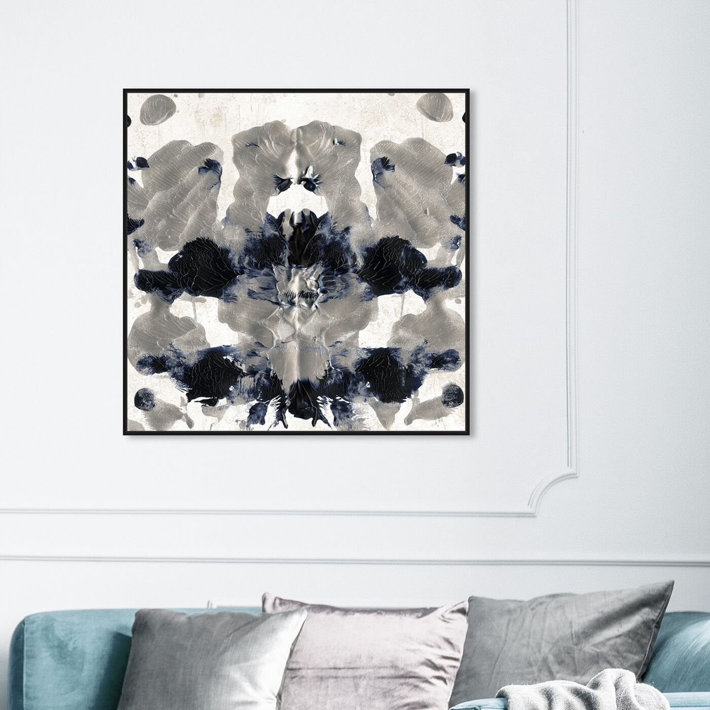 Hanging view of Energy in Silver featuring abstract and paint art.