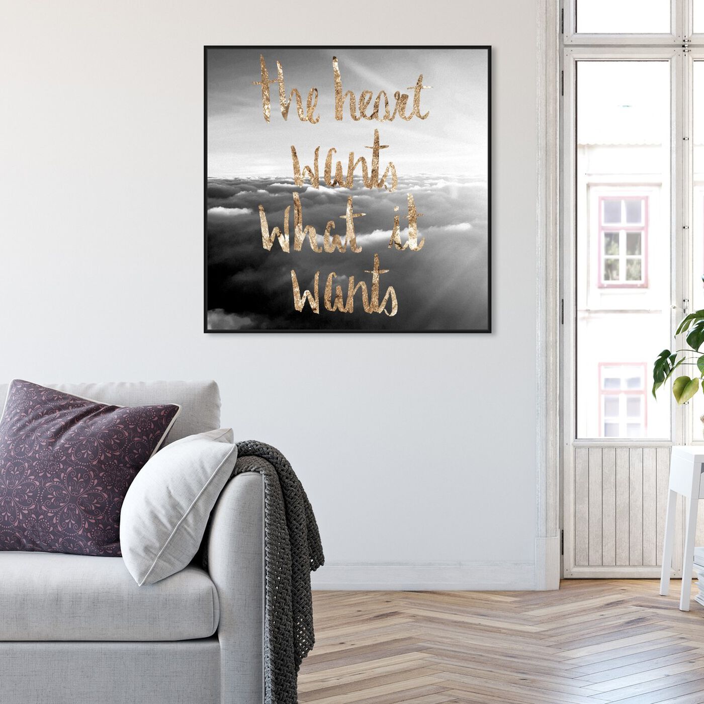 Hanging view of Heart Wants What It Wants featuring typography and quotes and love quotes and sayings art.