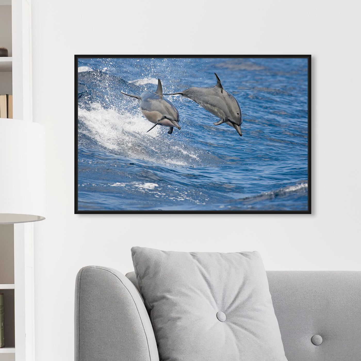 Hanging view of Spinner Dolphins Hawaii by David Fleetham featuring nautical and coastal and marine life art.
