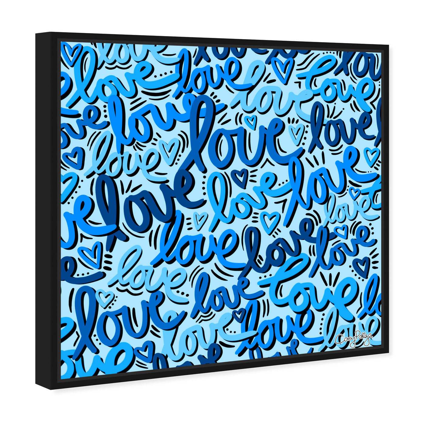 Angled view of Corey Paige - Blue Script Love featuring typography and quotes and love quotes and sayings art.