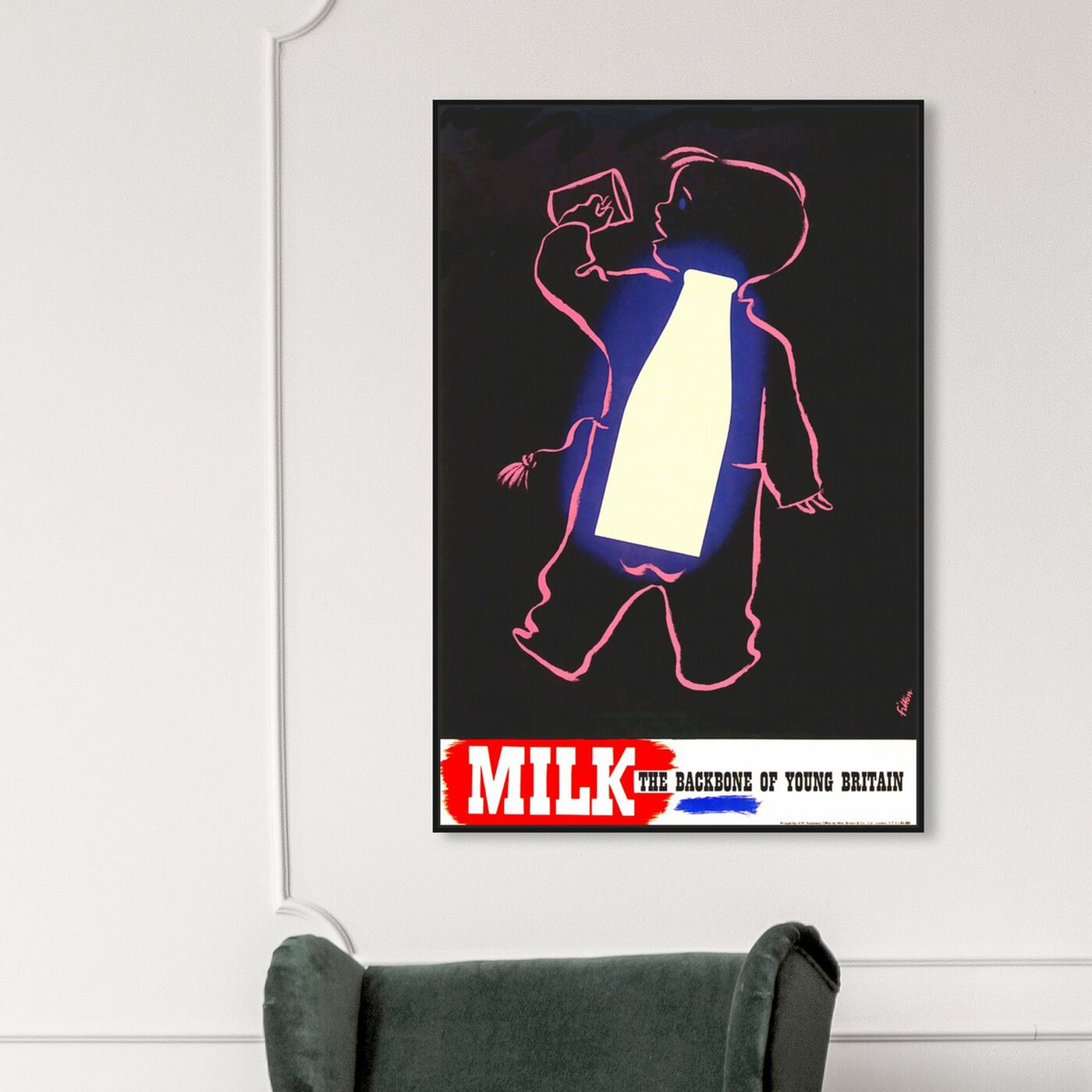 Hanging view of Milk featuring advertising and posters art.