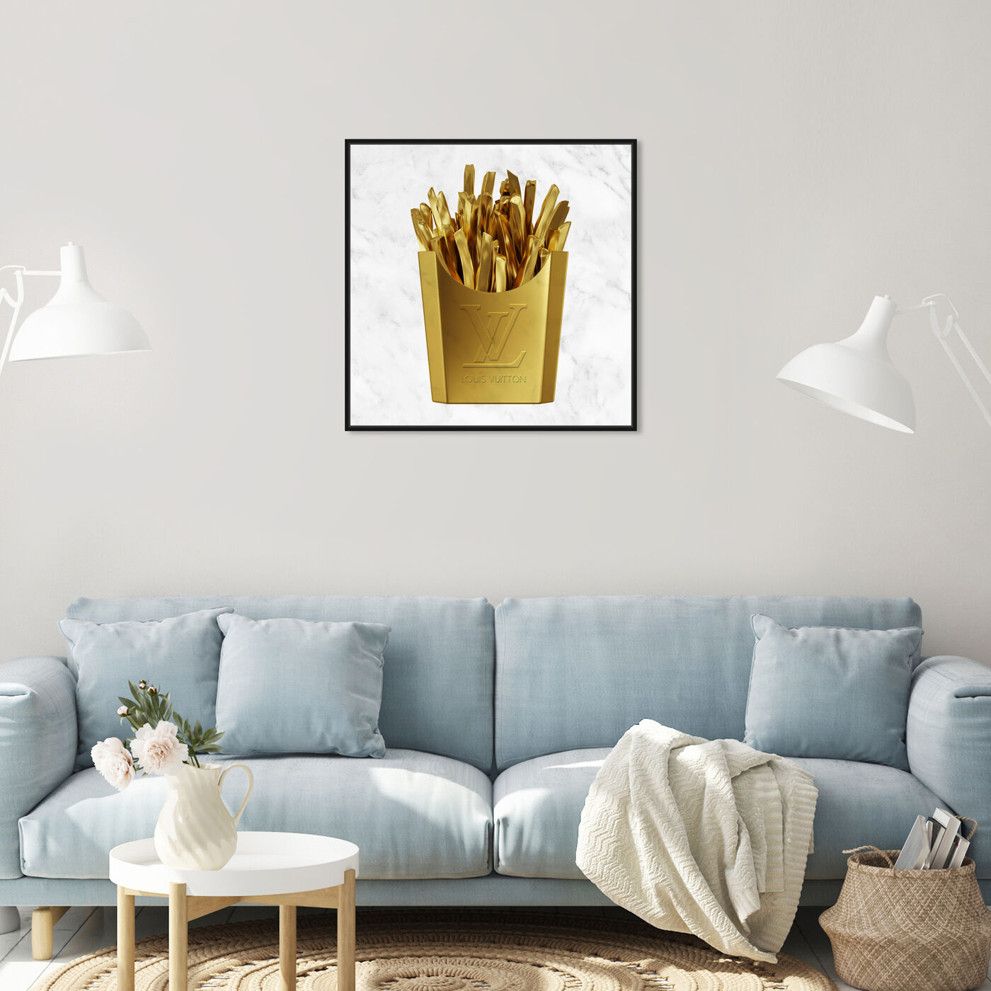 Hanging view of Designer Fries featuring fashion and glam and lifestyle art.