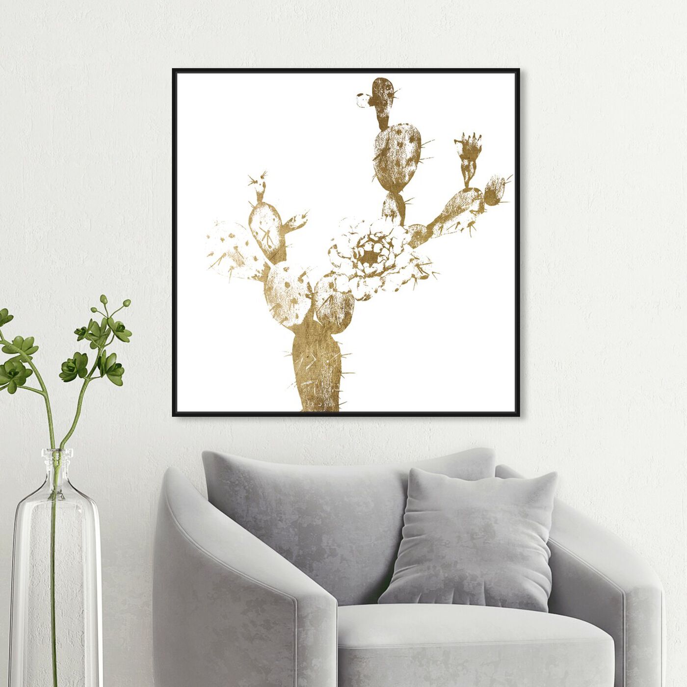 Hanging view of Cactus Gold I featuring floral and botanical and botanicals art.