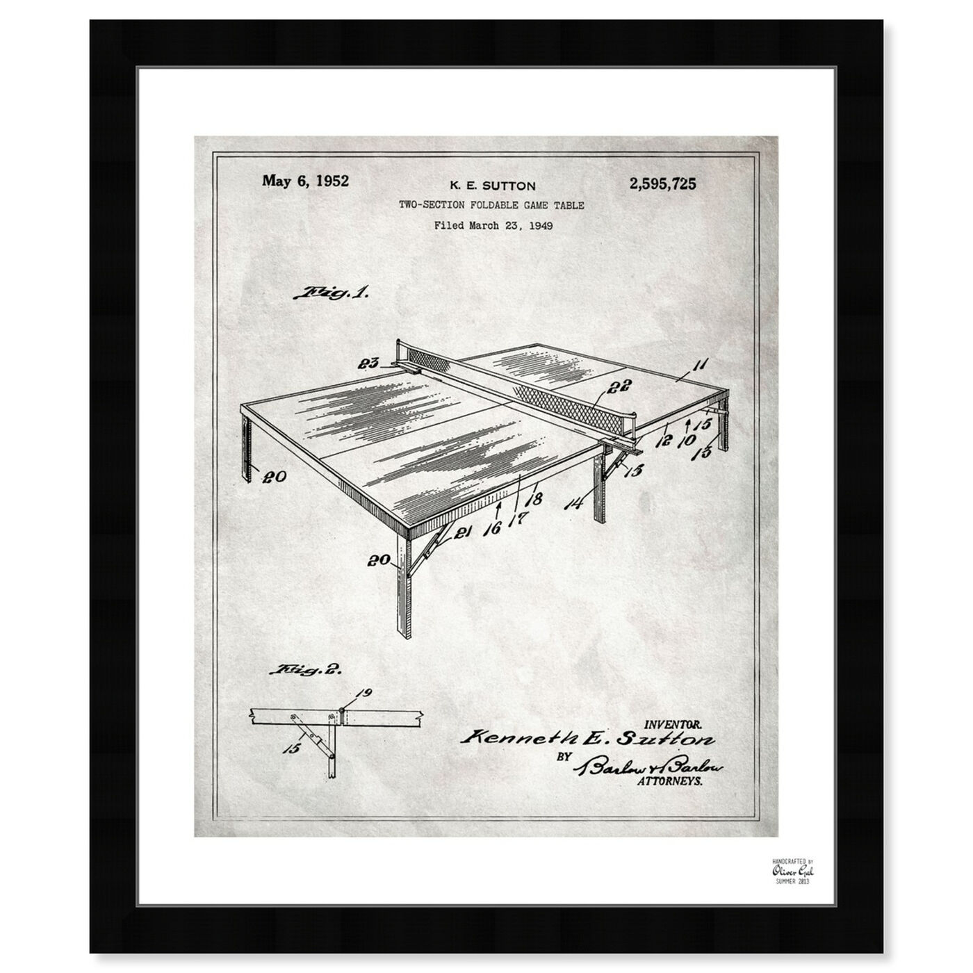 Front view of Ping Pong Table 1949. featuring sports and teams and table tennis art.