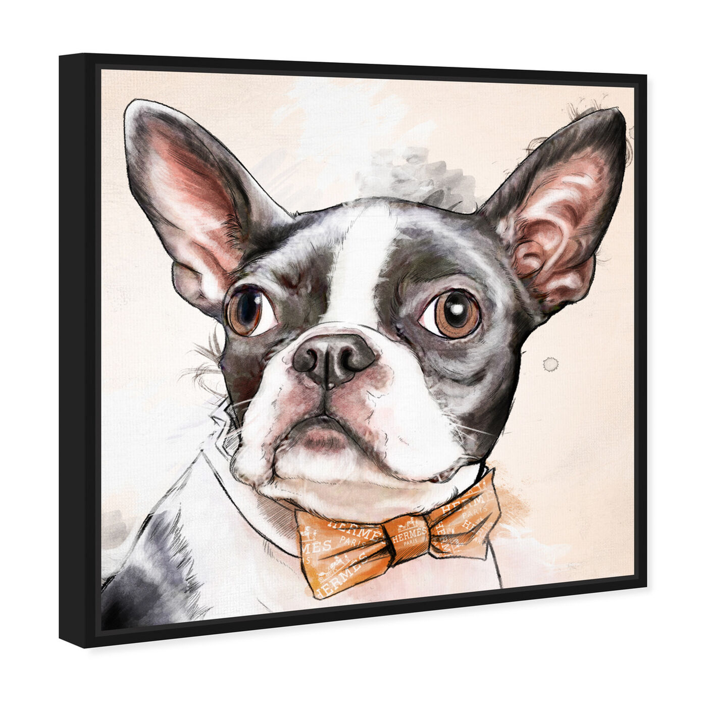 Angled view of Boston Terrier Watercolor featuring animals and dogs and puppies art.