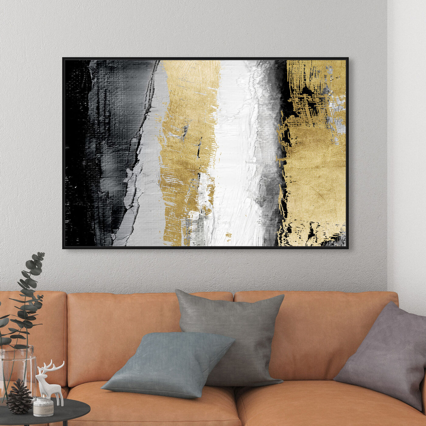 Hanging view of Envision and Elevate Gold featuring abstract and paint art.