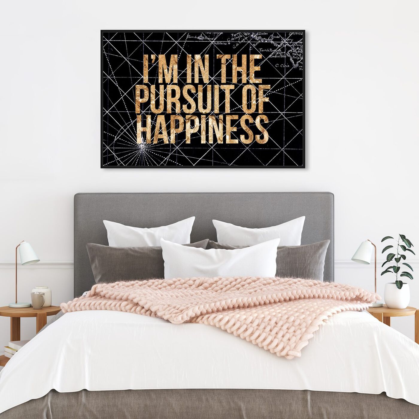 Hanging view of Pursuit of Happiness Night featuring typography and quotes and inspirational quotes and sayings art.