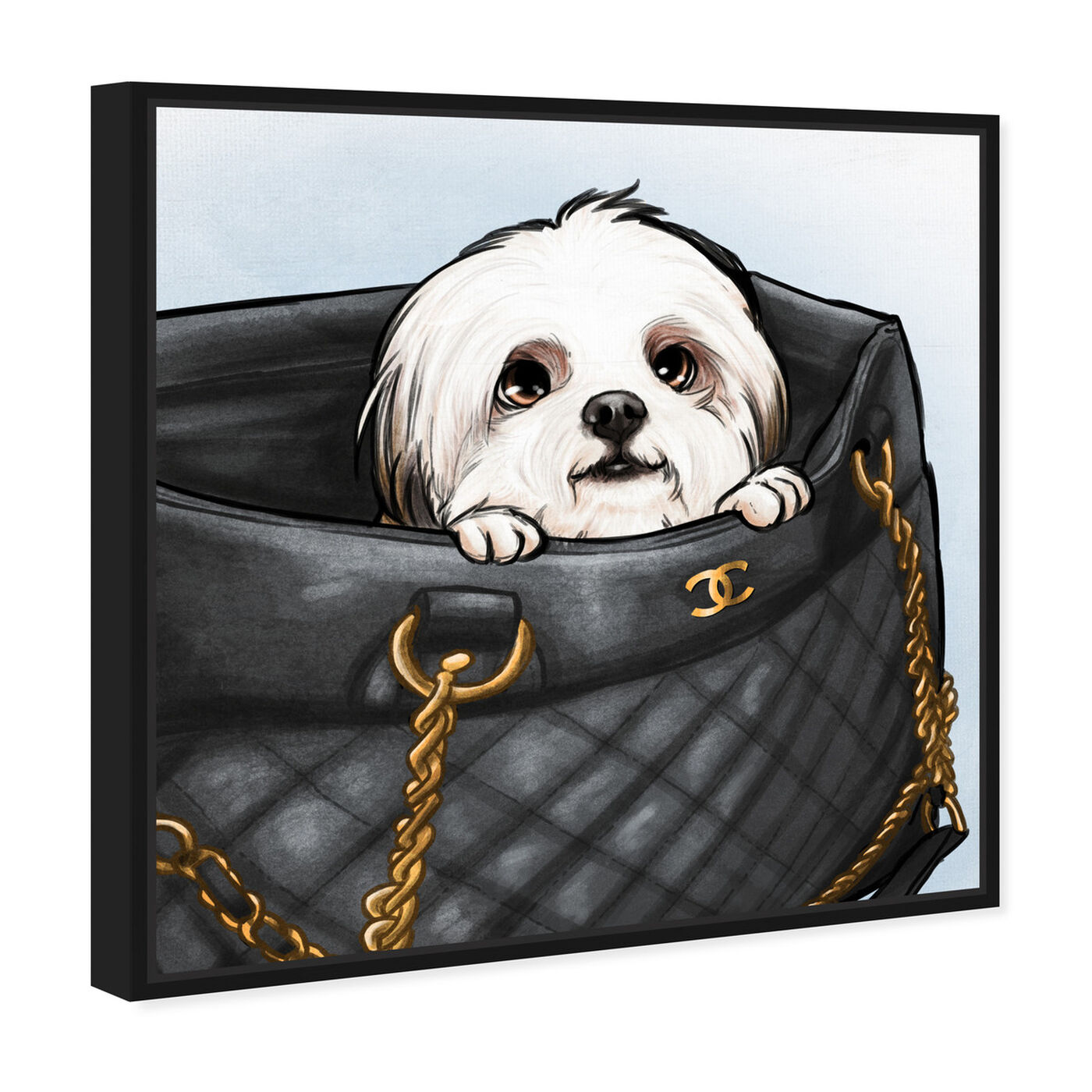 Angled view of Peek a Boo Shih Tzu featuring fashion and glam and handbags art.