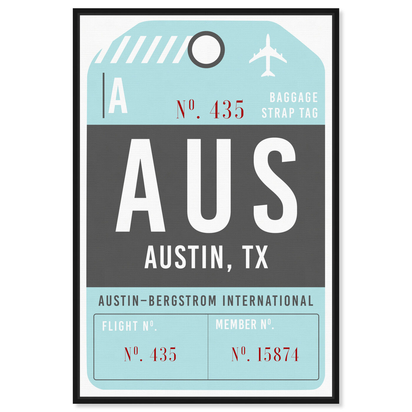 Front view of Austin Luggage Tag featuring typography and quotes and united states cities art.