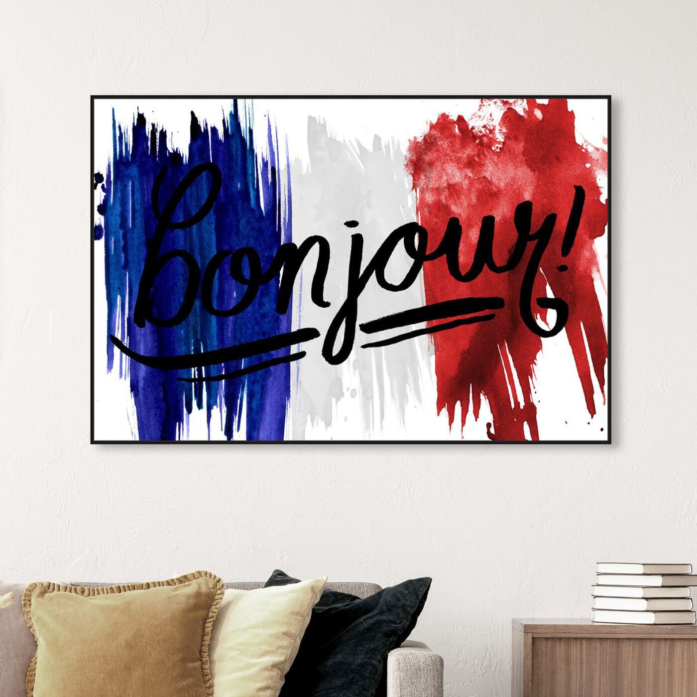 Hanging view of Bonjour Paris featuring typography and quotes and travel quotes and sayings art.