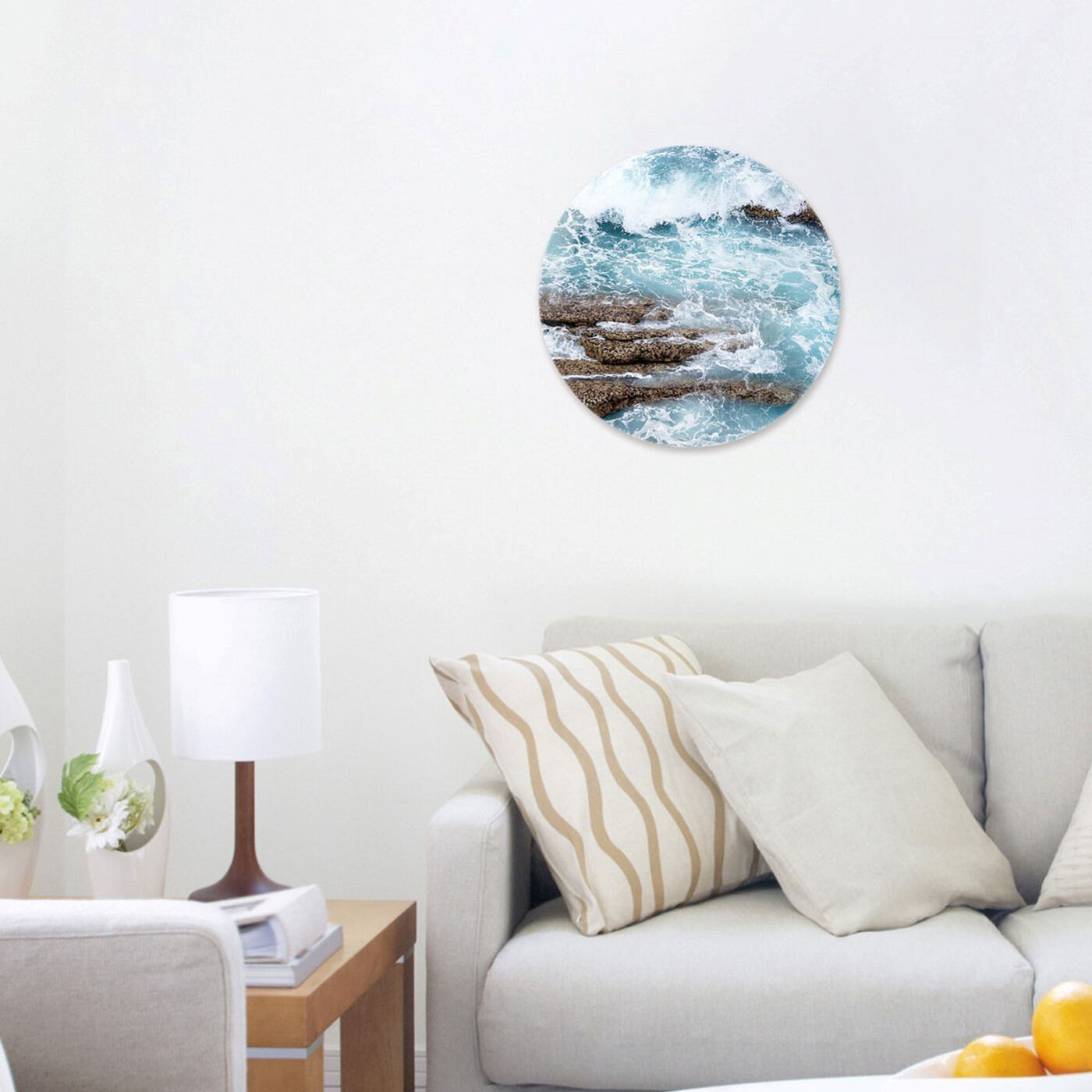 Hanging view of Azur Water Round featuring nautical and coastal and coastal art.