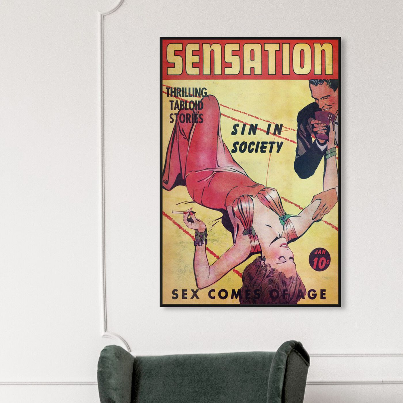 Hanging view of Sensation featuring advertising and posters art.