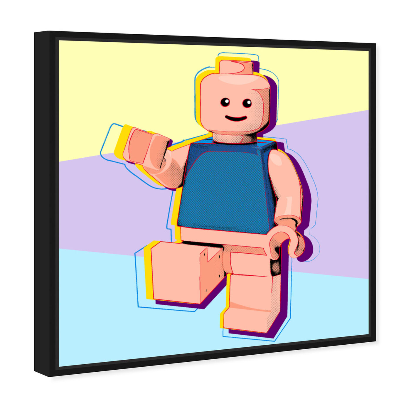 Angled view of Toy Man featuring symbols and objects and toys art.