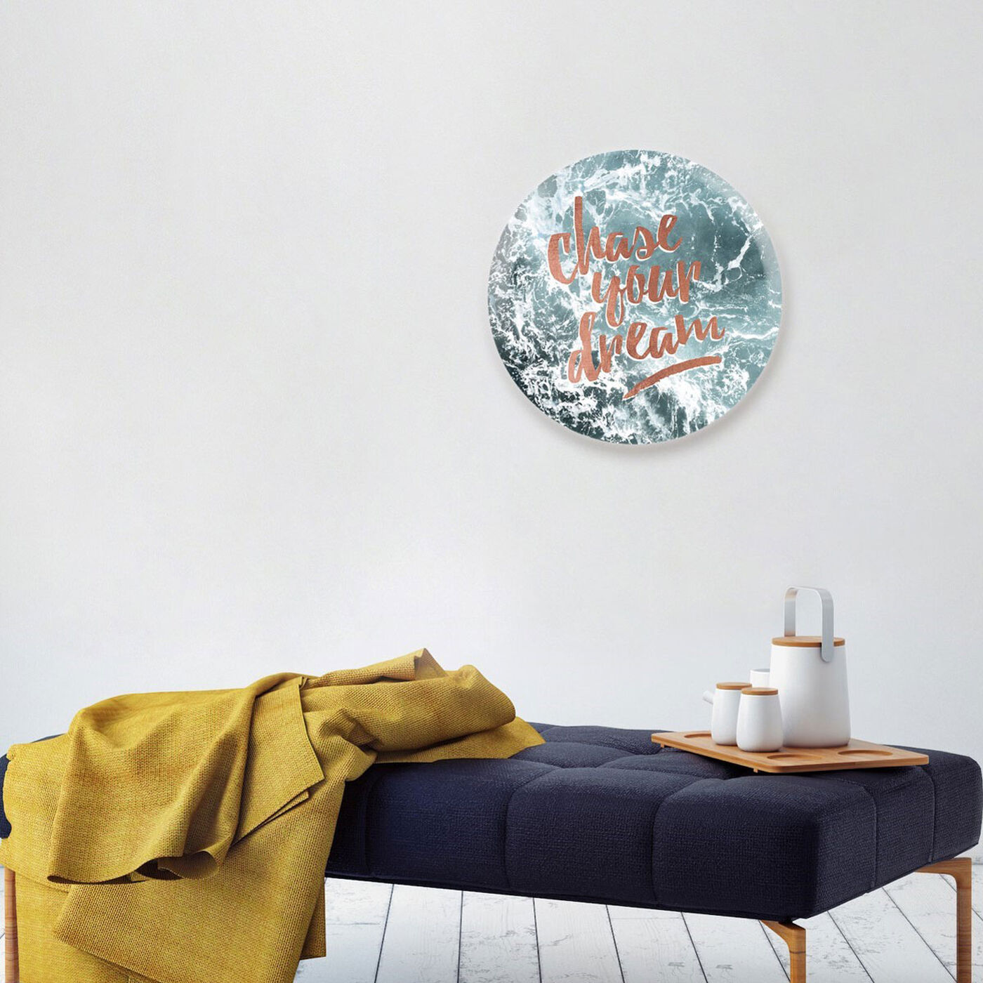 Hanging view of Chase Your Dream Circle featuring typography and quotes and motivational quotes and sayings art.