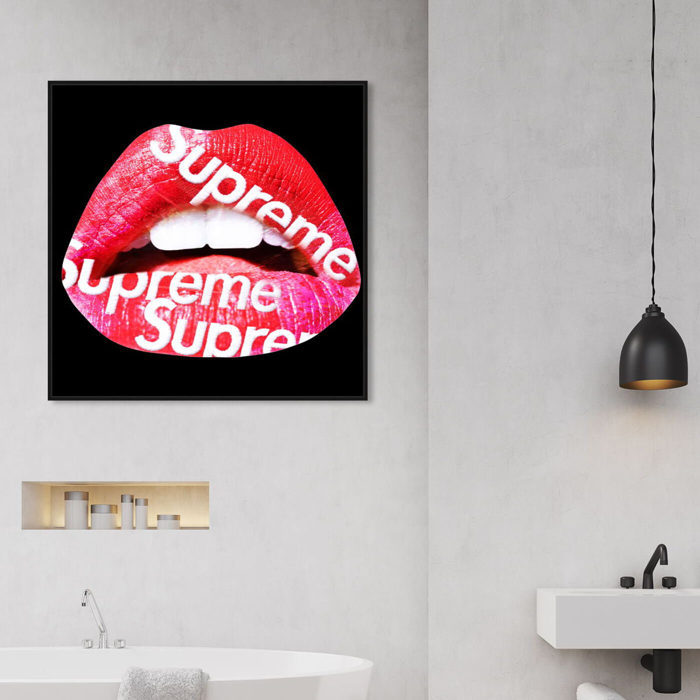 Hanging view of Sup for Breakfast featuring fashion and glam and lips art.