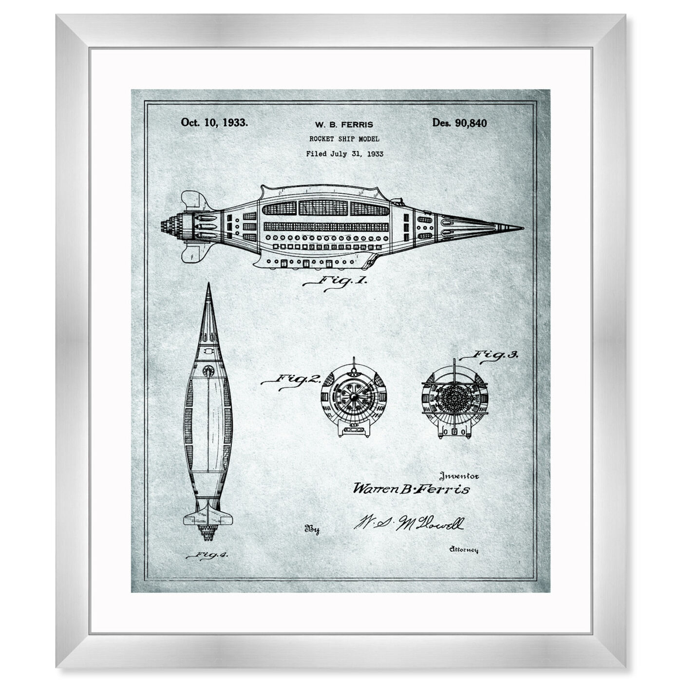 Front view of Design for a Rocket Ship Model 1933 featuring transportation and air transportation art.