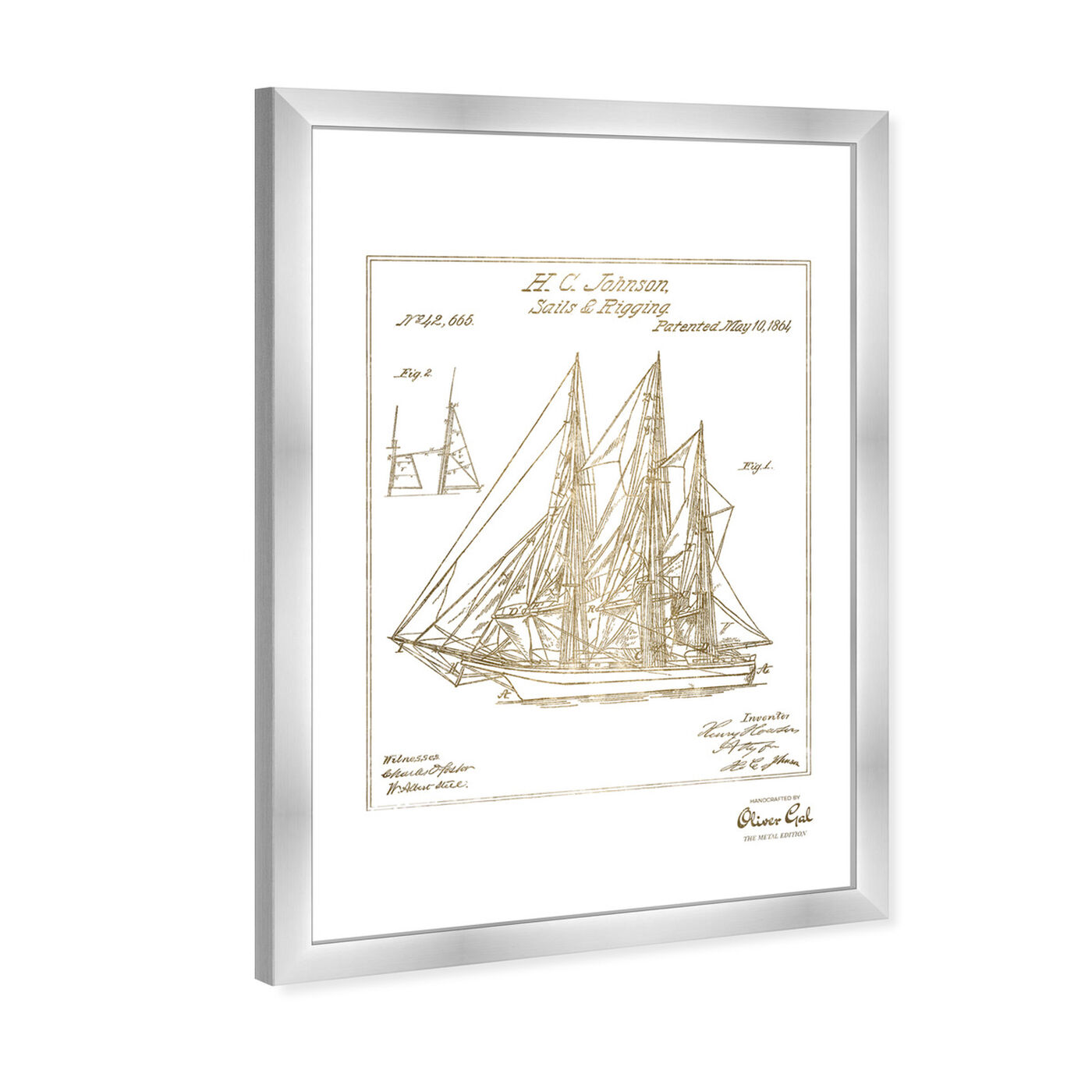 Angled view of Sail and Rigging 1864 Gold featuring nautical and coastal and nautical watercrafts art.