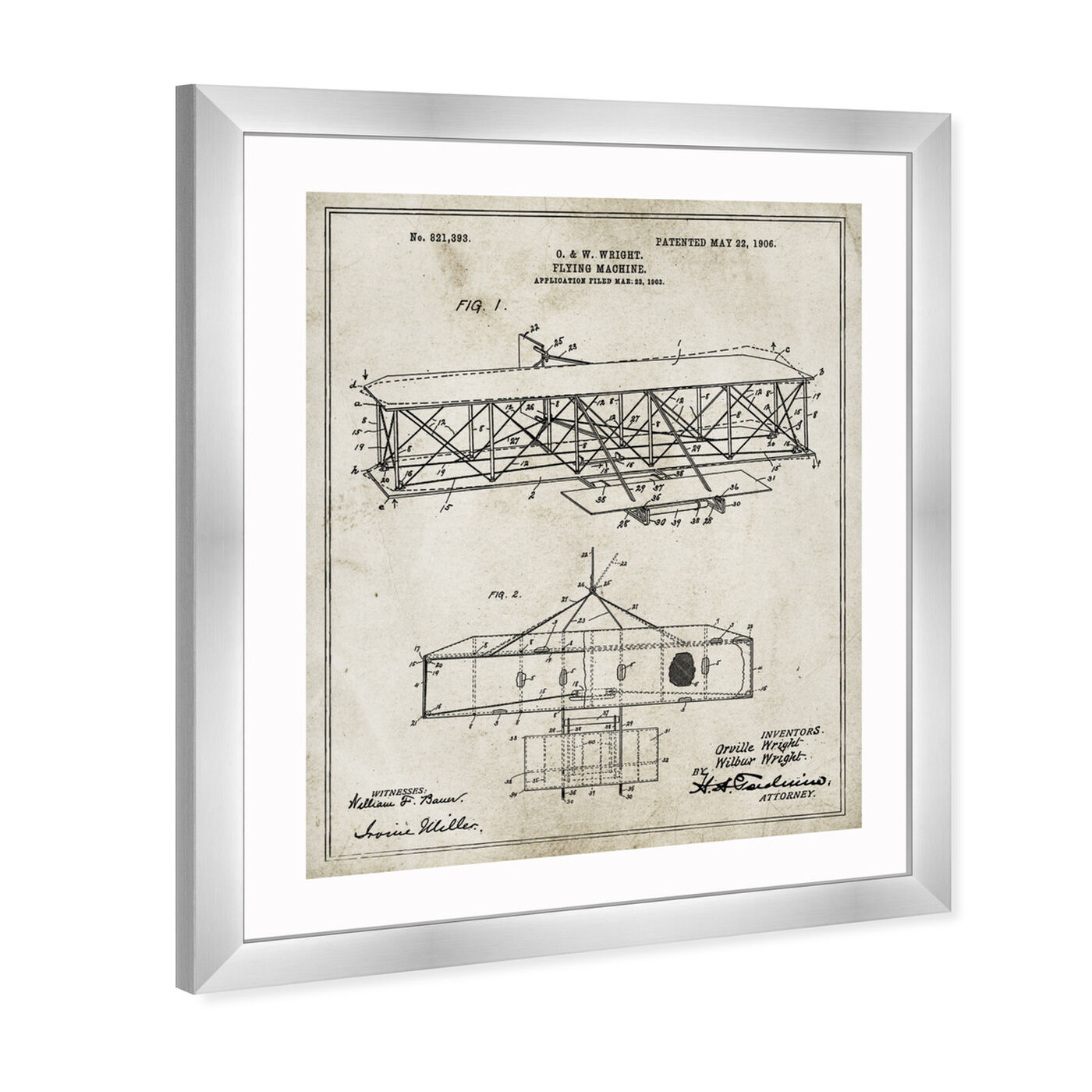 Angled view of Wright Flying-Machine 1906 featuring transportation and airplanes art.