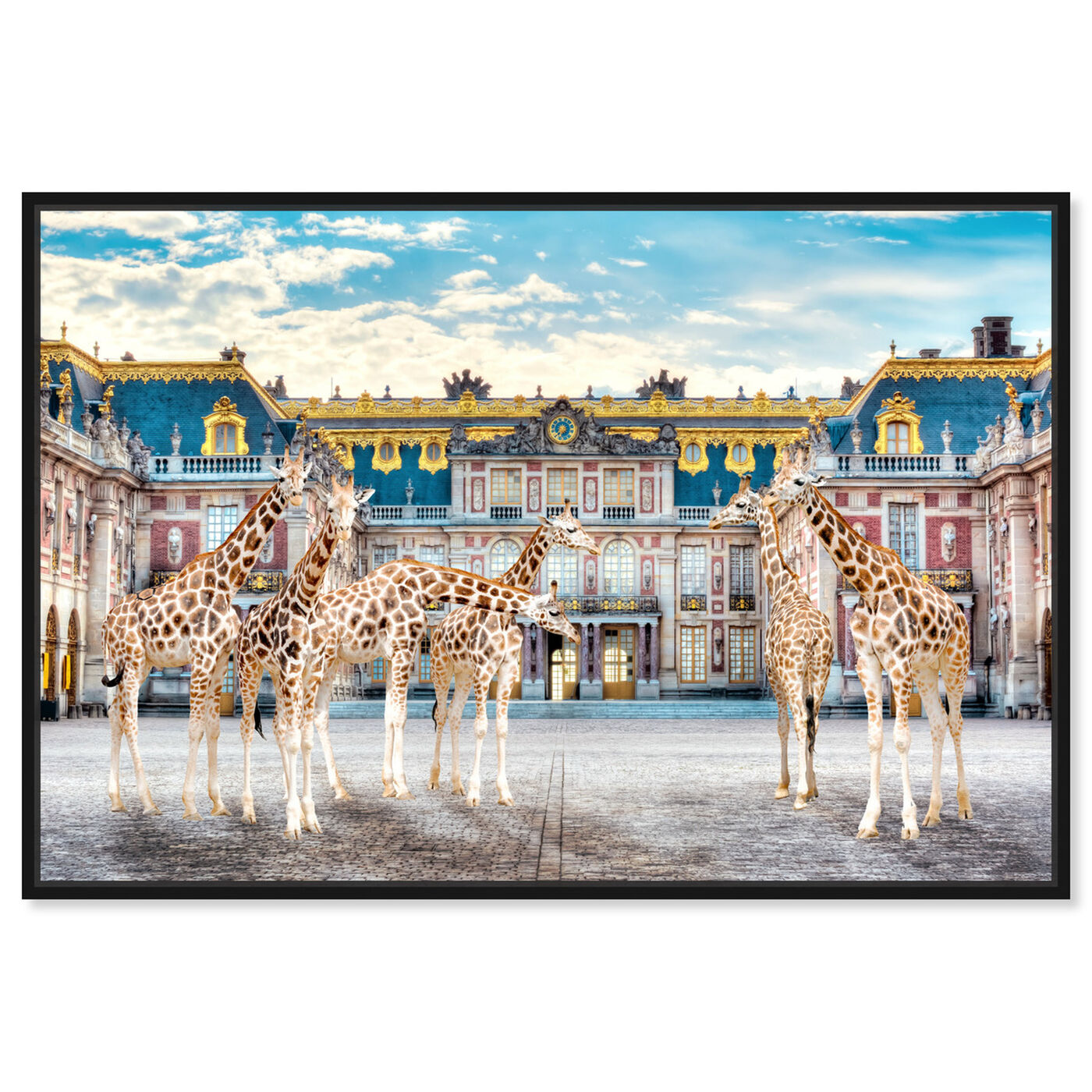 Front view of Giraffe Palace Assembly featuring animals and zoo and wild animals art.