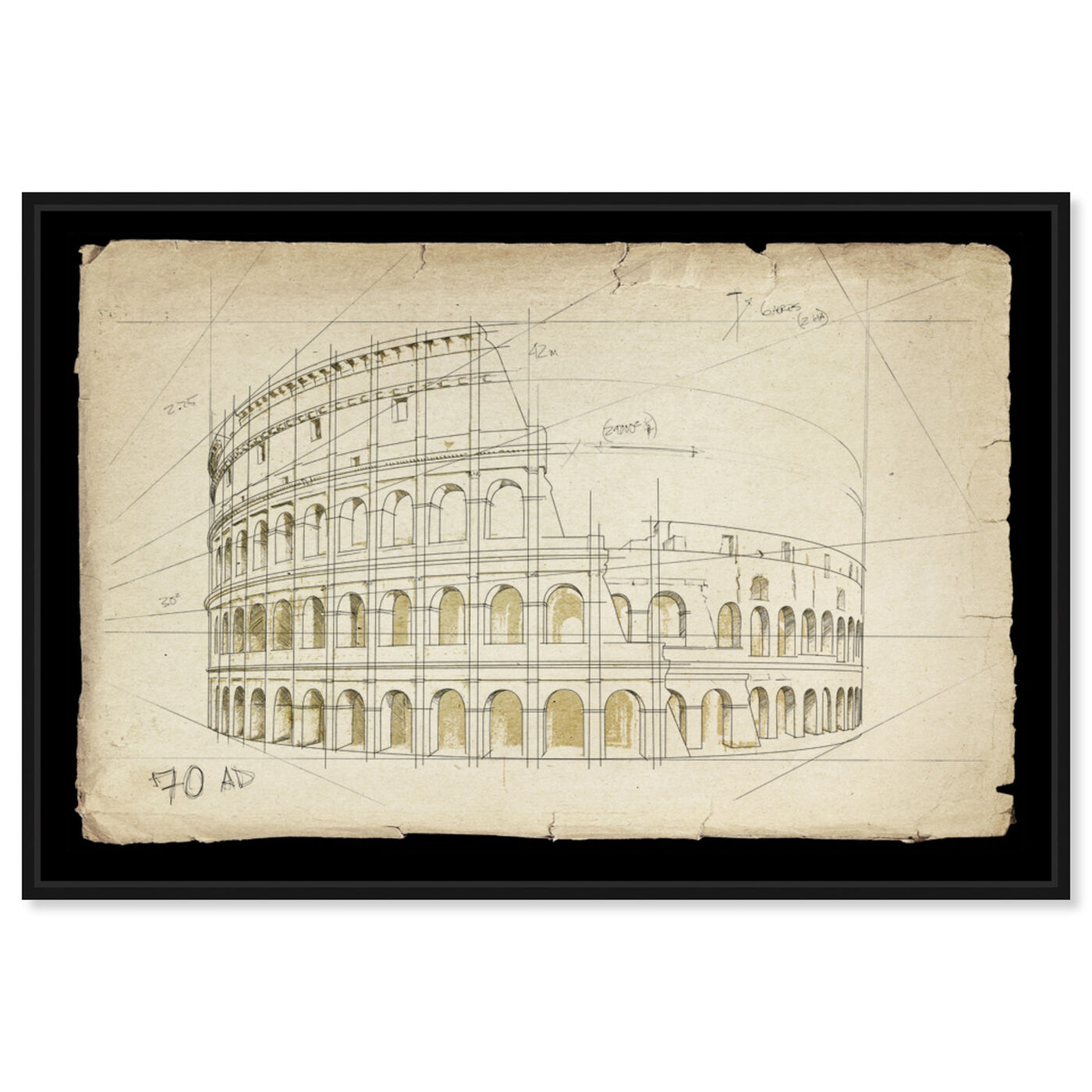 Front view of Colosseum 70 AD featuring architecture and buildings and european buildings art.