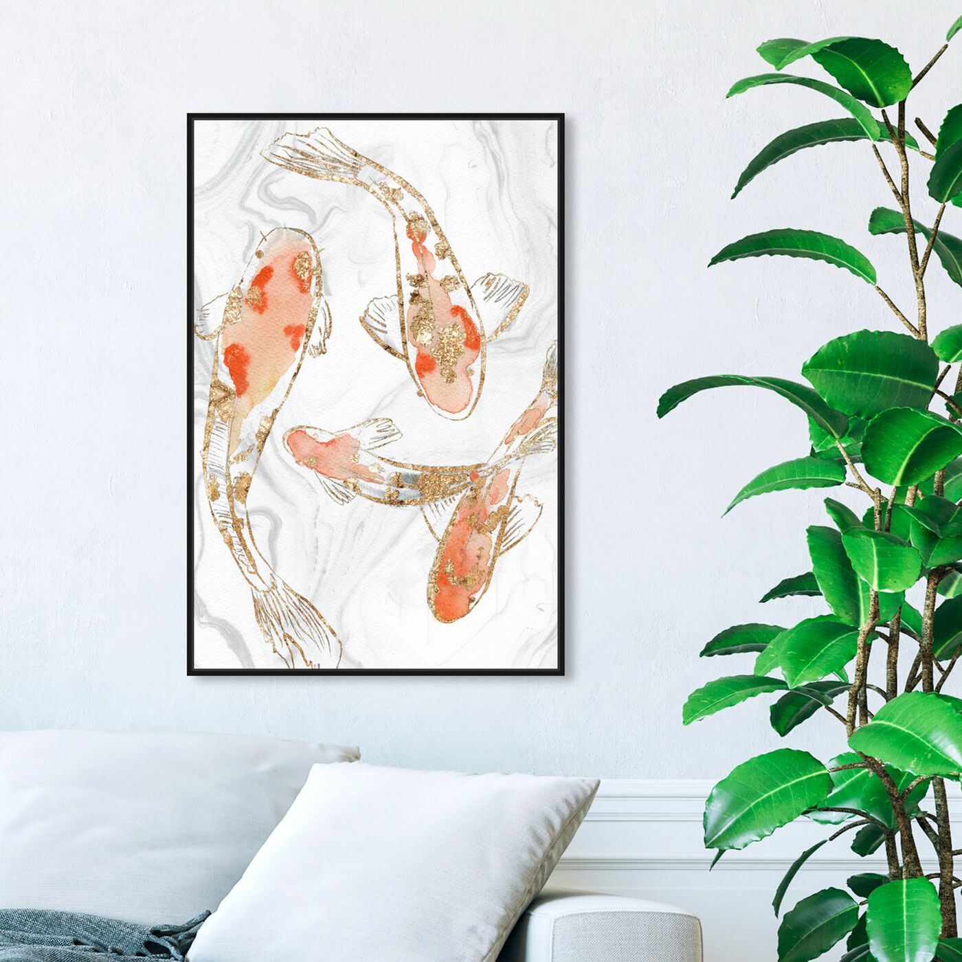Hanging view of Koi Pond Marble featuring animals and sea animals art.