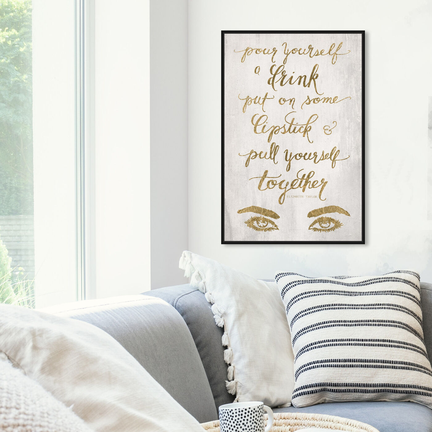Hanging view of Put On Some Lipstick GOLD featuring typography and quotes and fashion quotes and sayings art.