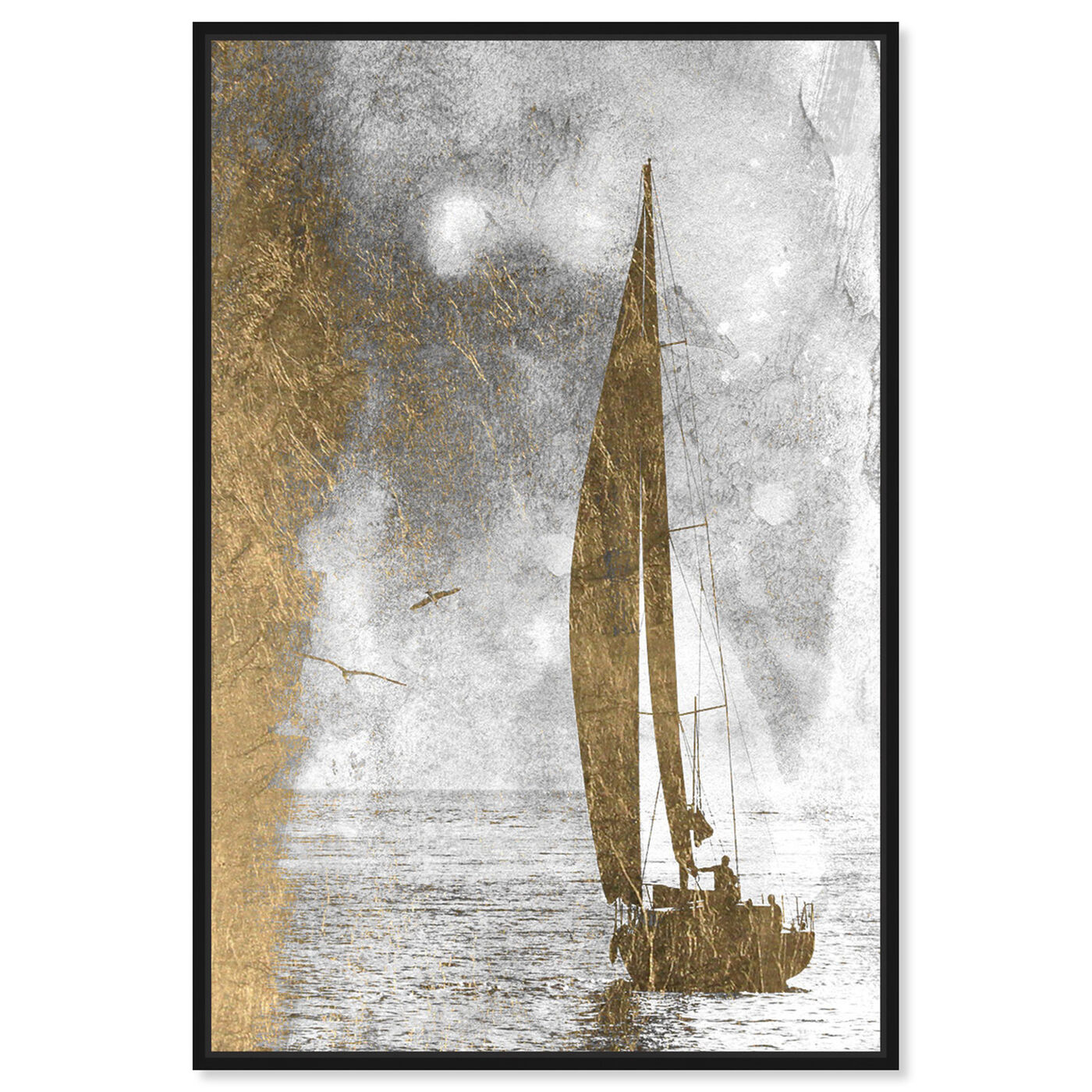 Front view of Sails Of Gold Luxe featuring nautical and coastal and nautical watercrafts art.