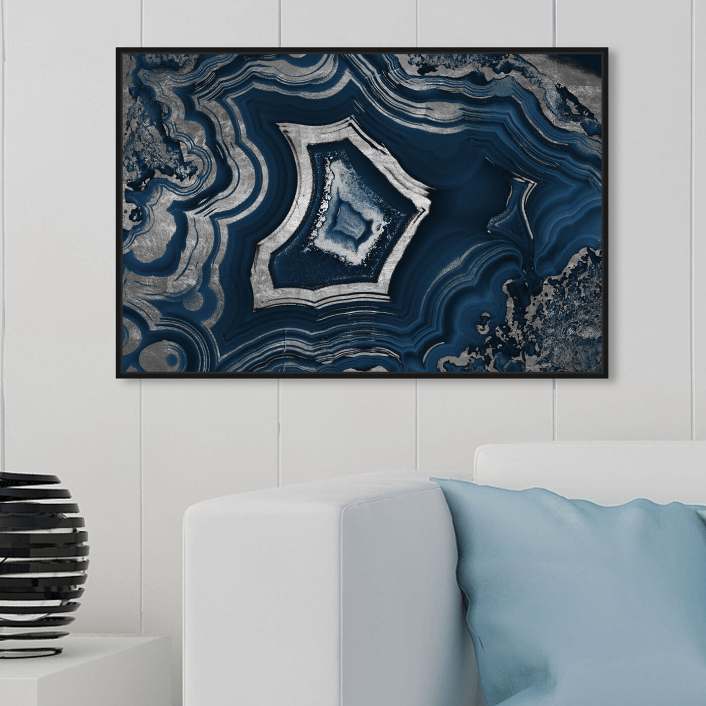 Hanging view of Dreaming About You Geode Navy featuring abstract and crystals art.