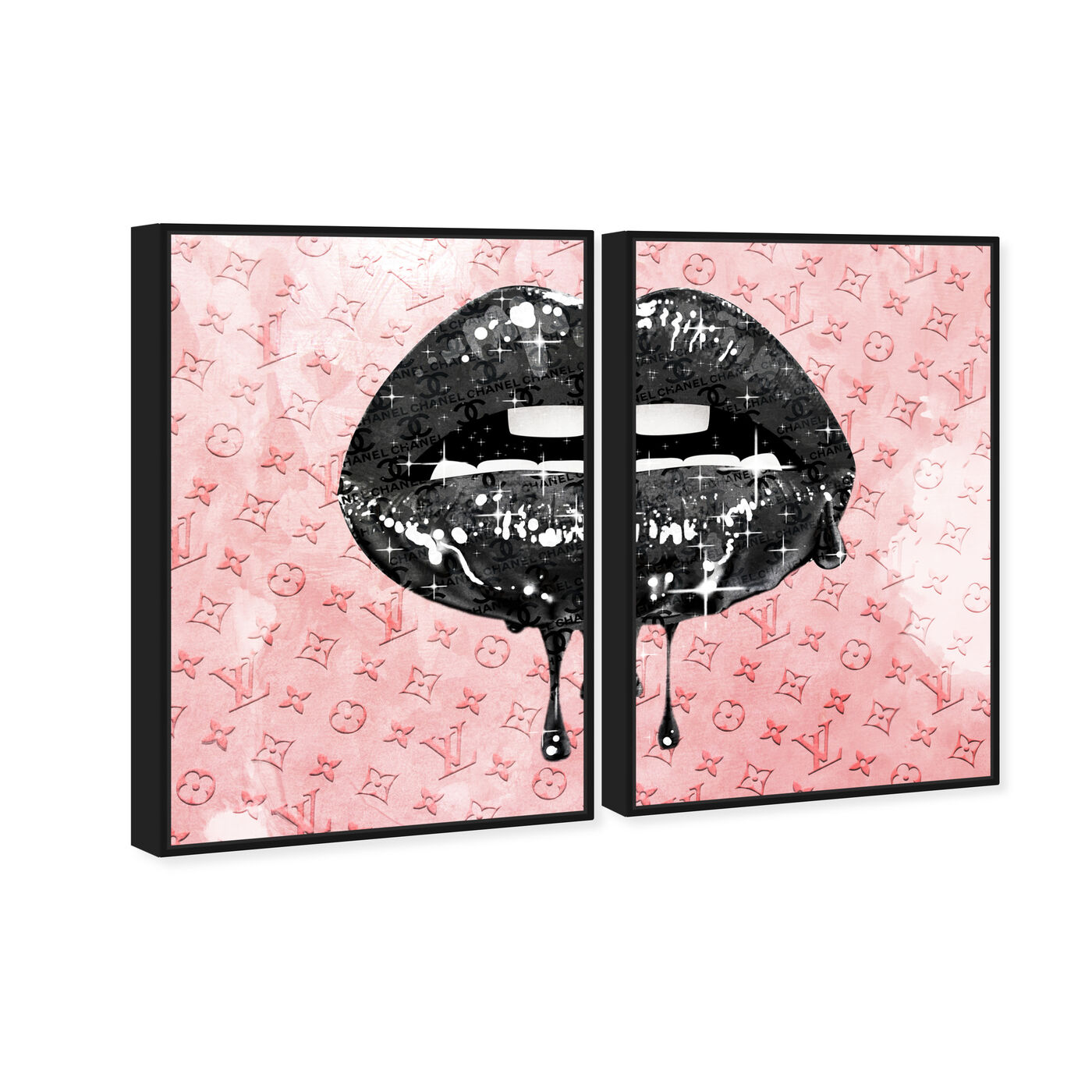 Noir and Blush Lips DIPTYCH