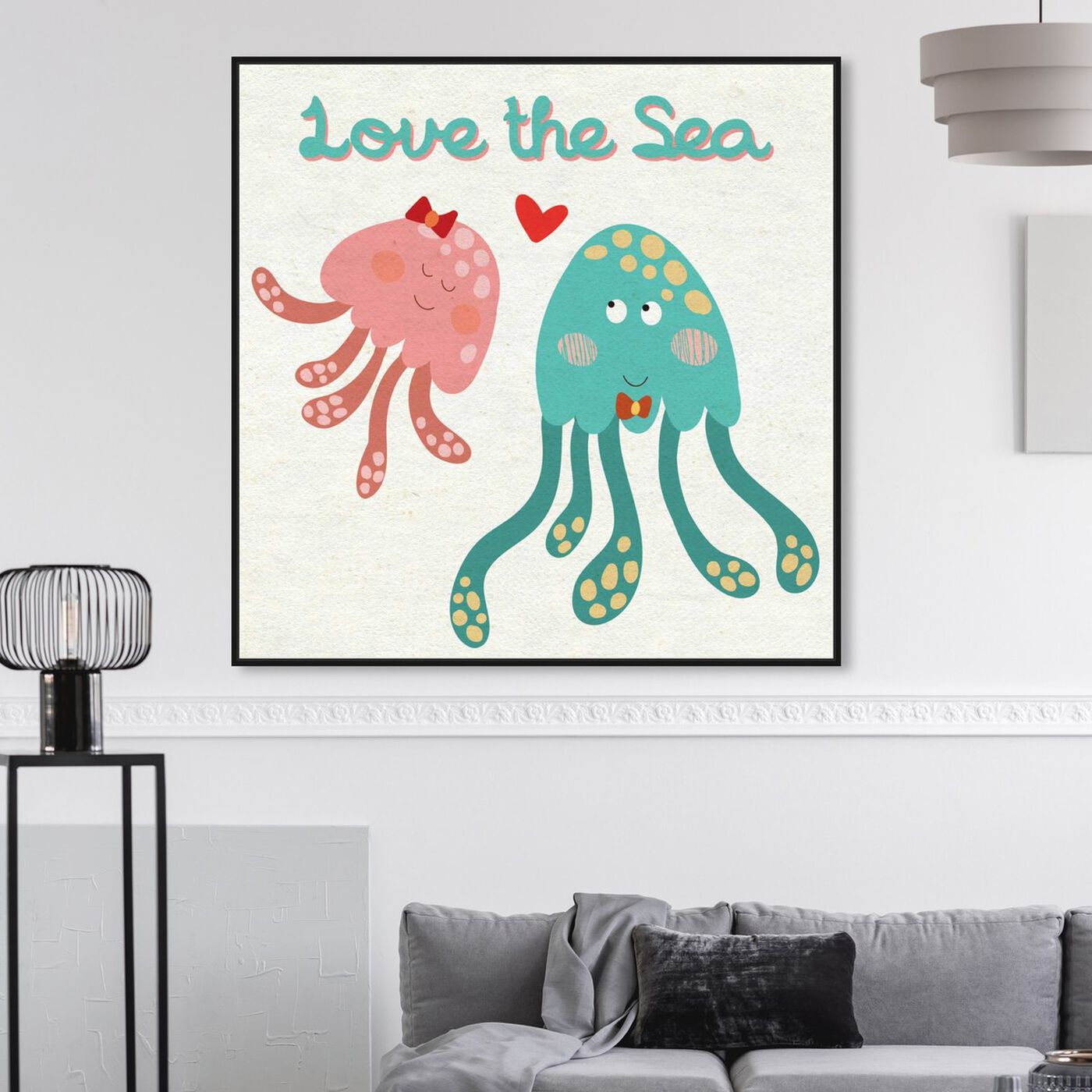 Hanging view of Love the Sea featuring animals and sea animals art.