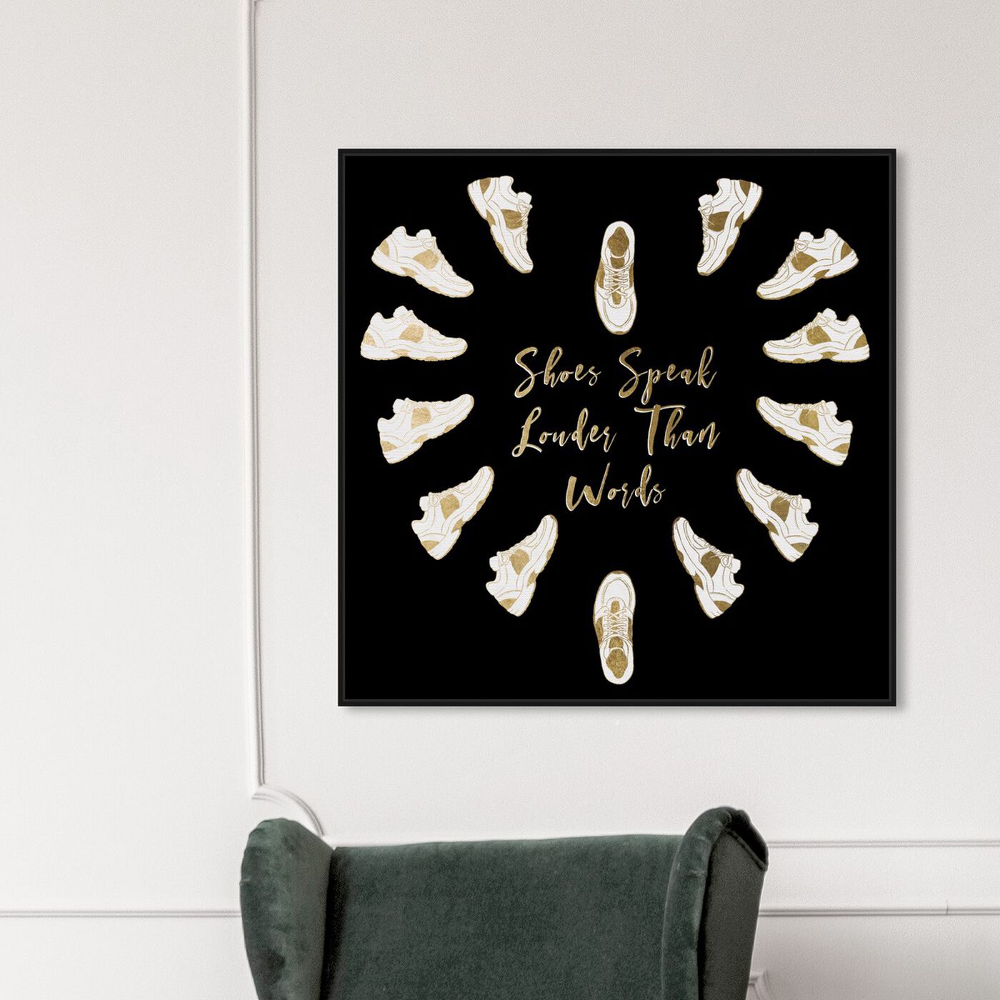 Hanging view of Heart of Sneakers featuring typography and quotes and fashion quotes and sayings art.
