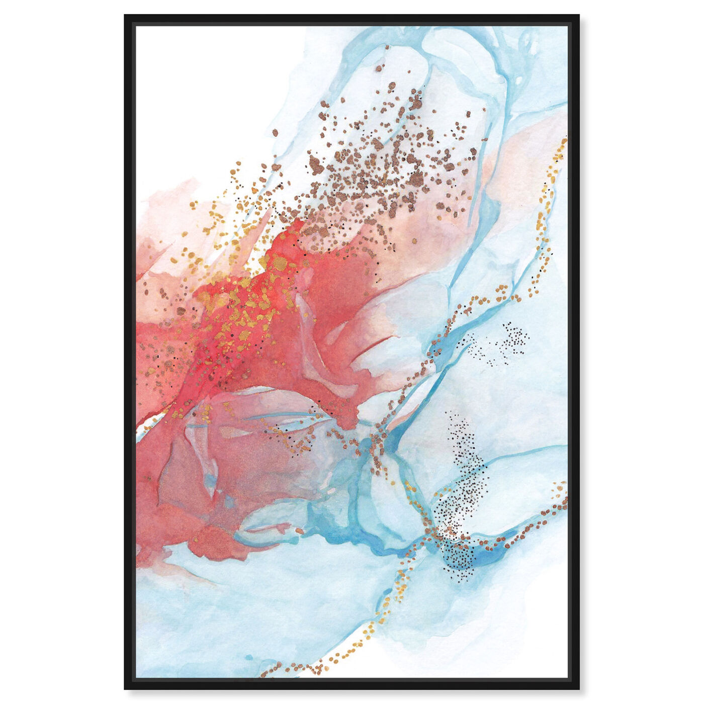 Front view of Golden Dots II featuring abstract and watercolor art.