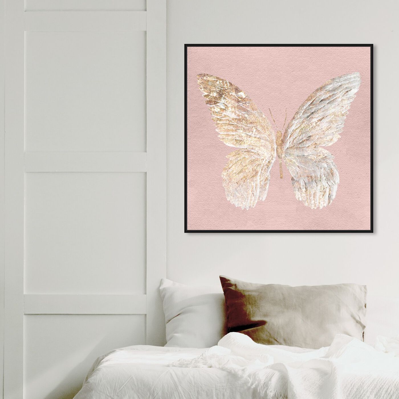 Hanging view of Golden Butterfly Glimmer Blush featuring animals and insects art.
