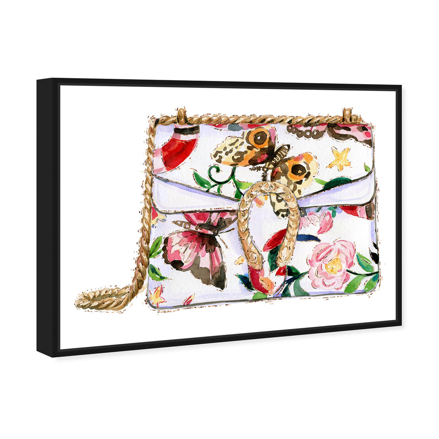 Angled view of Butterfly Floral Bag featuring fashion and glam and handbags art.
