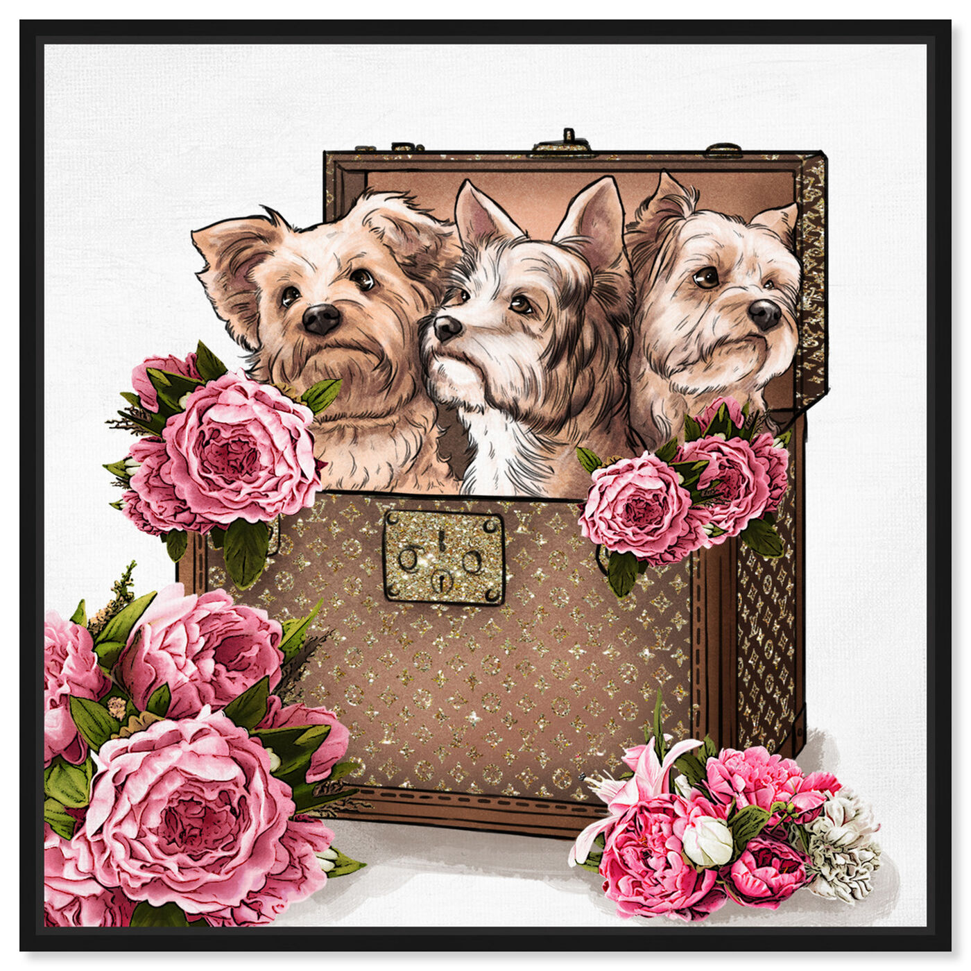 Front view of Treasured Yorkies featuring fashion and glam and travel essentials art.