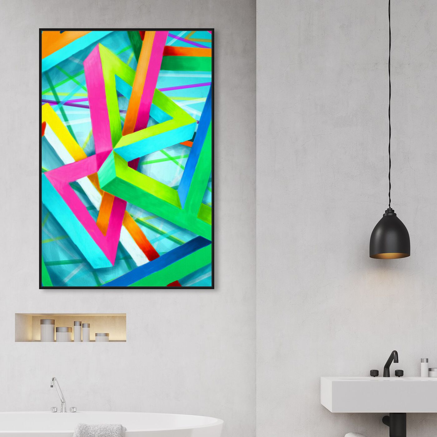 Hanging view of Fluor featuring abstract and shapes art.