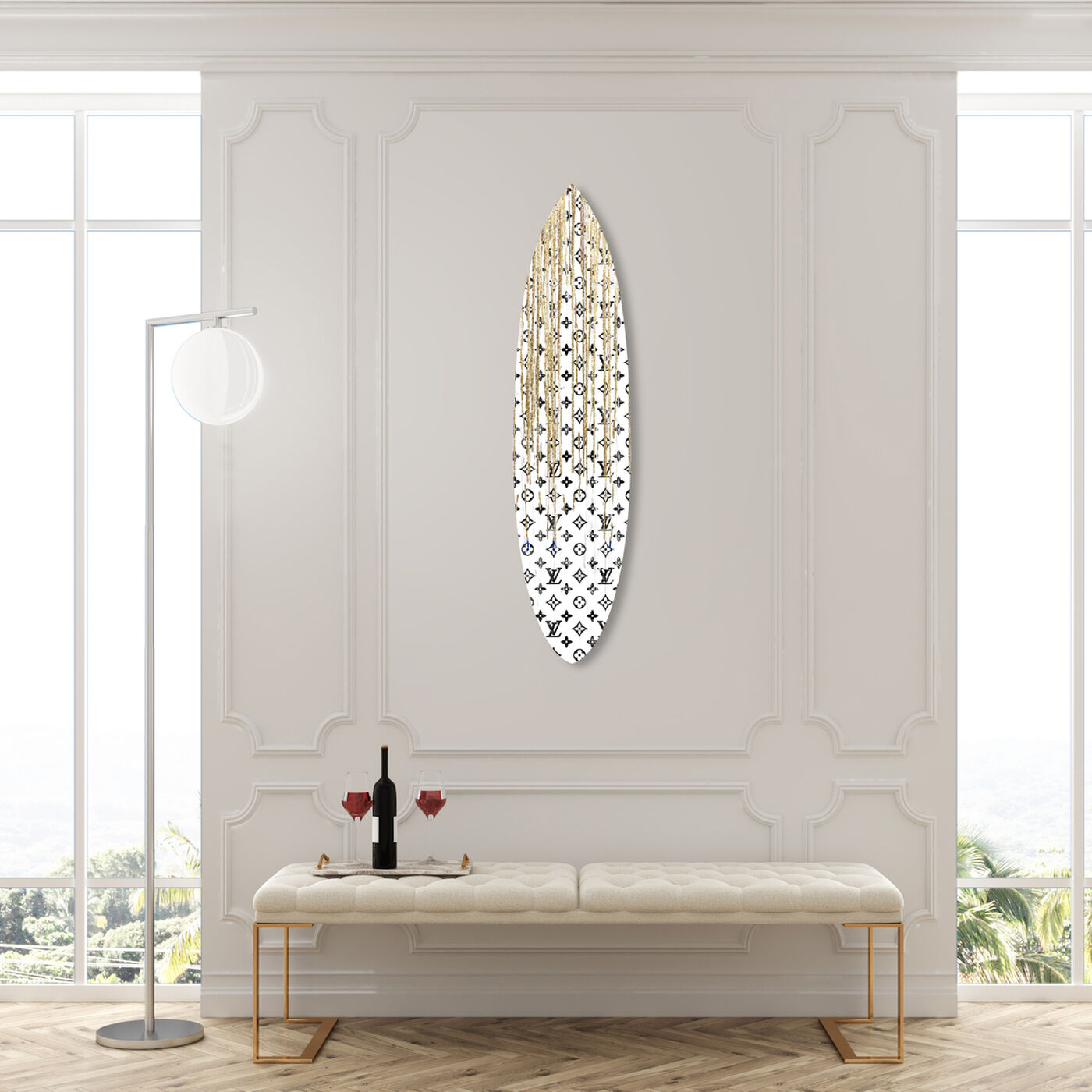 Pop Art Drip Gold Surfboard  Fashion and Glam Wall Art by The