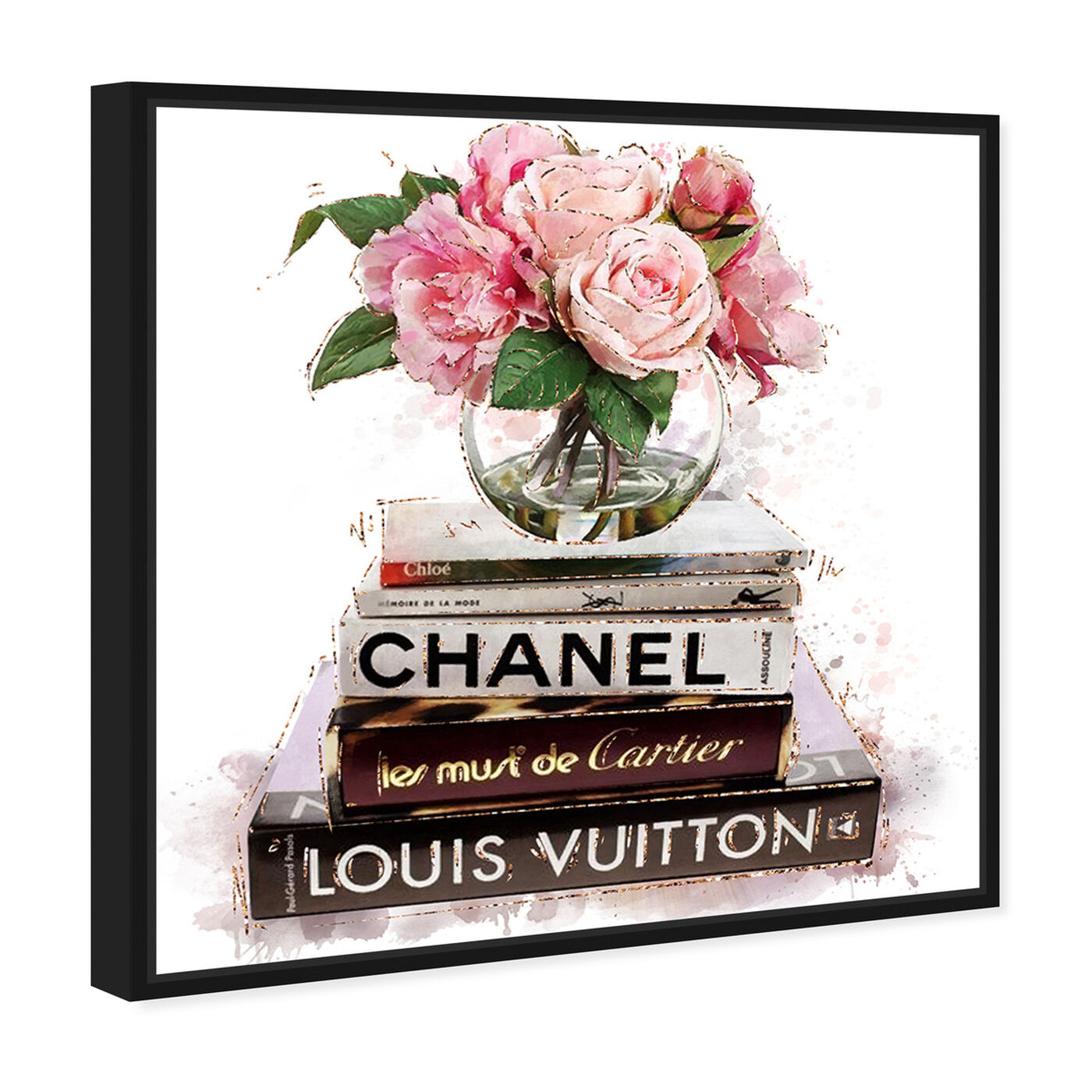 Angled view of Flowers in Fashion I featuring fashion and glam and books art.