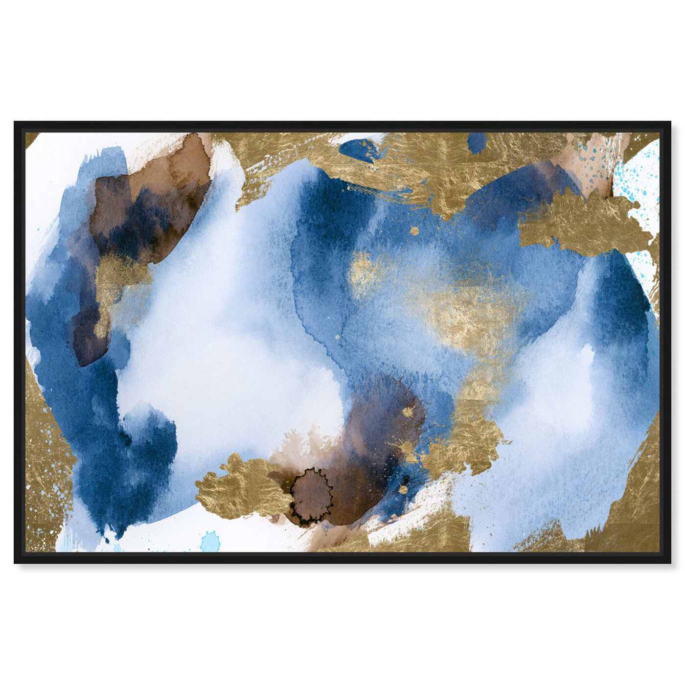 Front view of Blue In Gold featuring abstract and watercolor art.