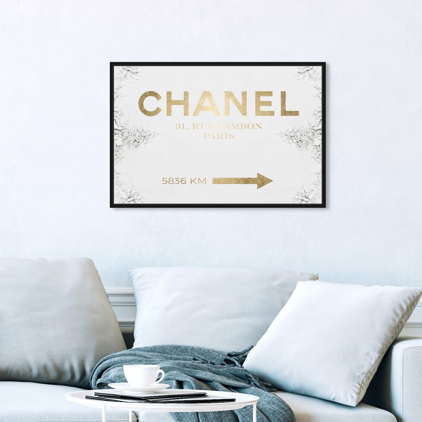 Hanging view of Couture Road Sign Classic Gold featuring fashion and glam and road signs art.