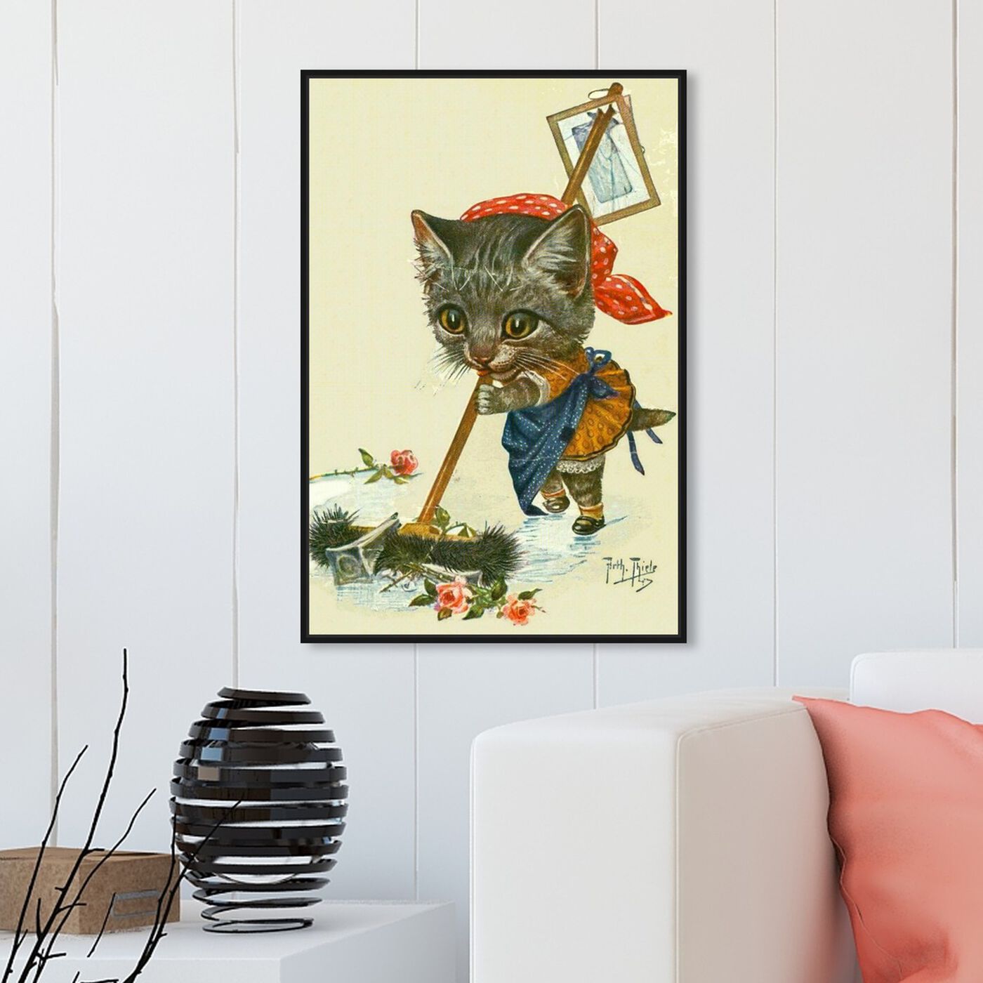 Hanging view of Kitty Cleaning Up featuring animals and cats and kitties art.