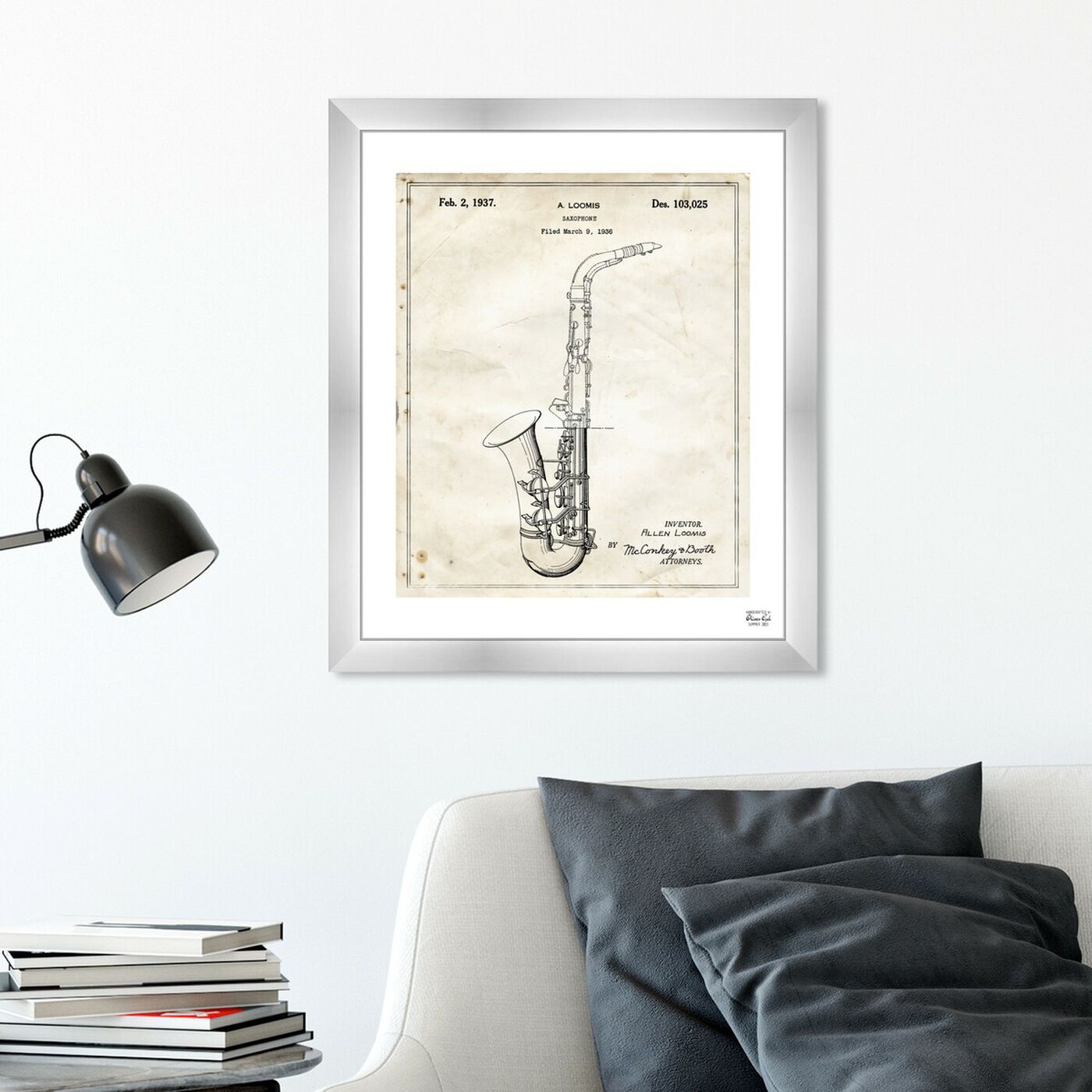 Hanging view of Saxophone 1937 I featuring music and dance and music instruments art.
