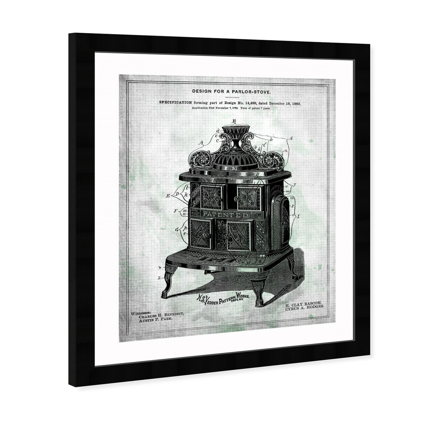 Angled view of Design for a Parlor-Stove 1883 featuring food and cuisine and kitchen art.